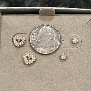 (2 Pairs) petite Heart and Studs CZ earrings - Brand New